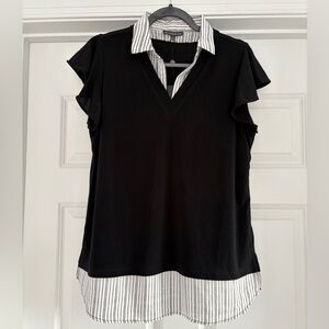 Adrianna Papell Black and White Layered Blouse